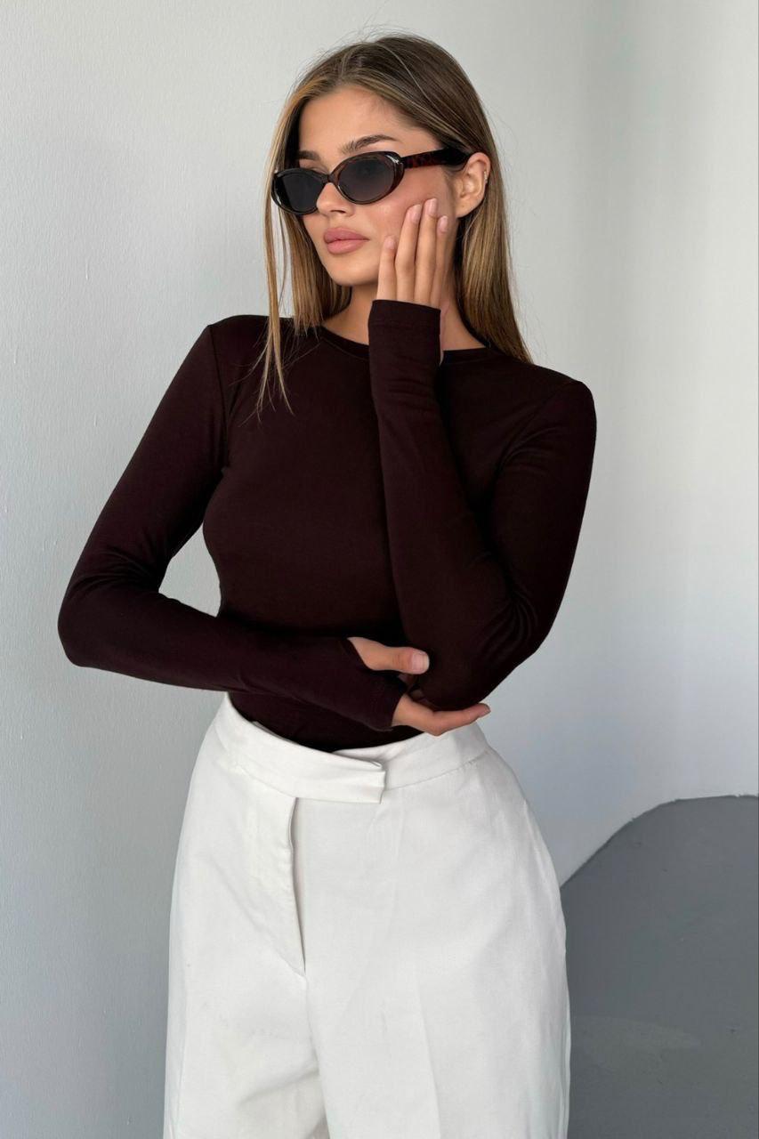 Kahverengi Parmak Geçirmeli Pamuklu Body